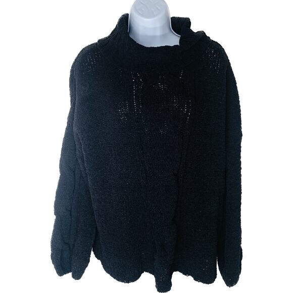 Seven 7 Sweater Medium Womens Black Pullover Long Sleeve Turtle Neck Cable Knit - Picture 1 of 12